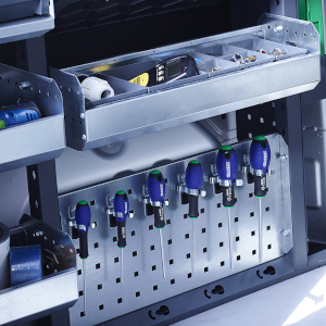 Small tool storage for vans - perfo storage and bott boxes