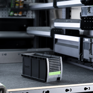 A single bott box on van racking false floor